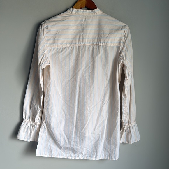 FRAME Ruffle Cuff Cotton Shirt In Light Pink Multi XS - Picture 3 of 14